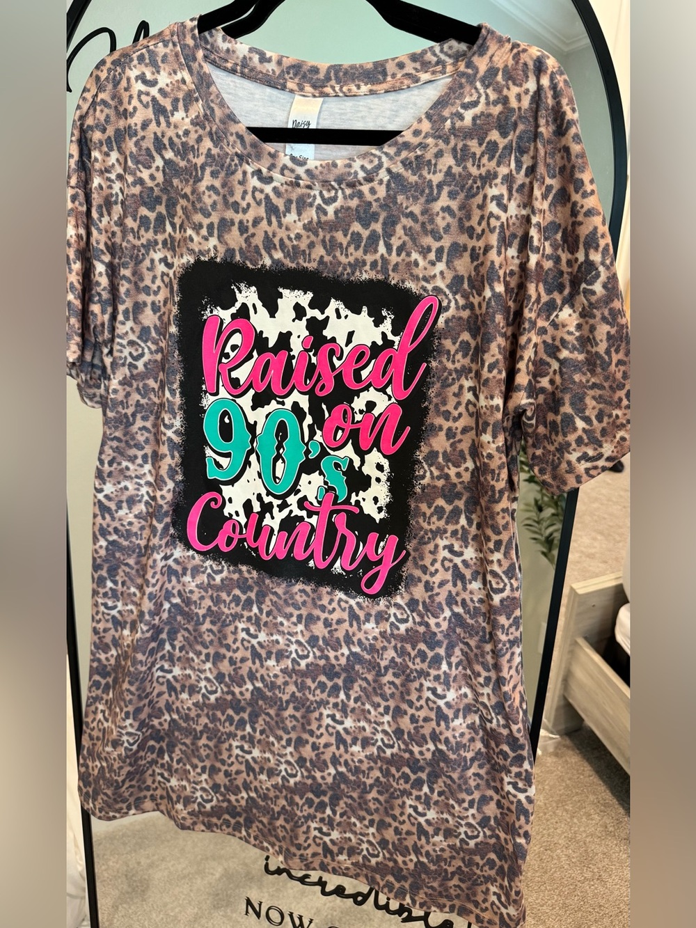 Raised on 90s Country Leopard Print shirt dress- Pink & Turquoise
